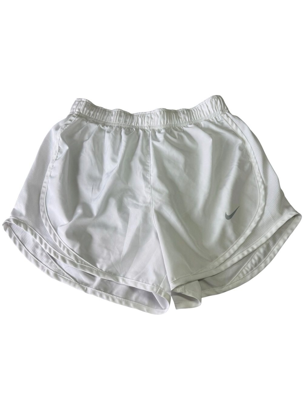 Nike White Women's Athletic Shorts with Subtle Gray Swoosh - Picture 1 of 8